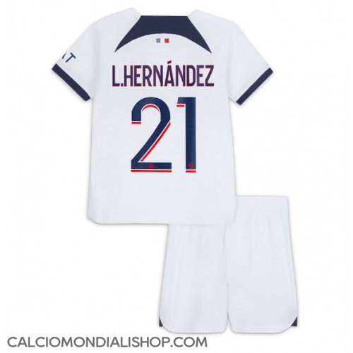 Maglie da calcio Paris Saint-Germain Lucas Hernandez #21 Seconda Maglia Bambino 2023-24 Manica Corta (+ Pantaloni corti)